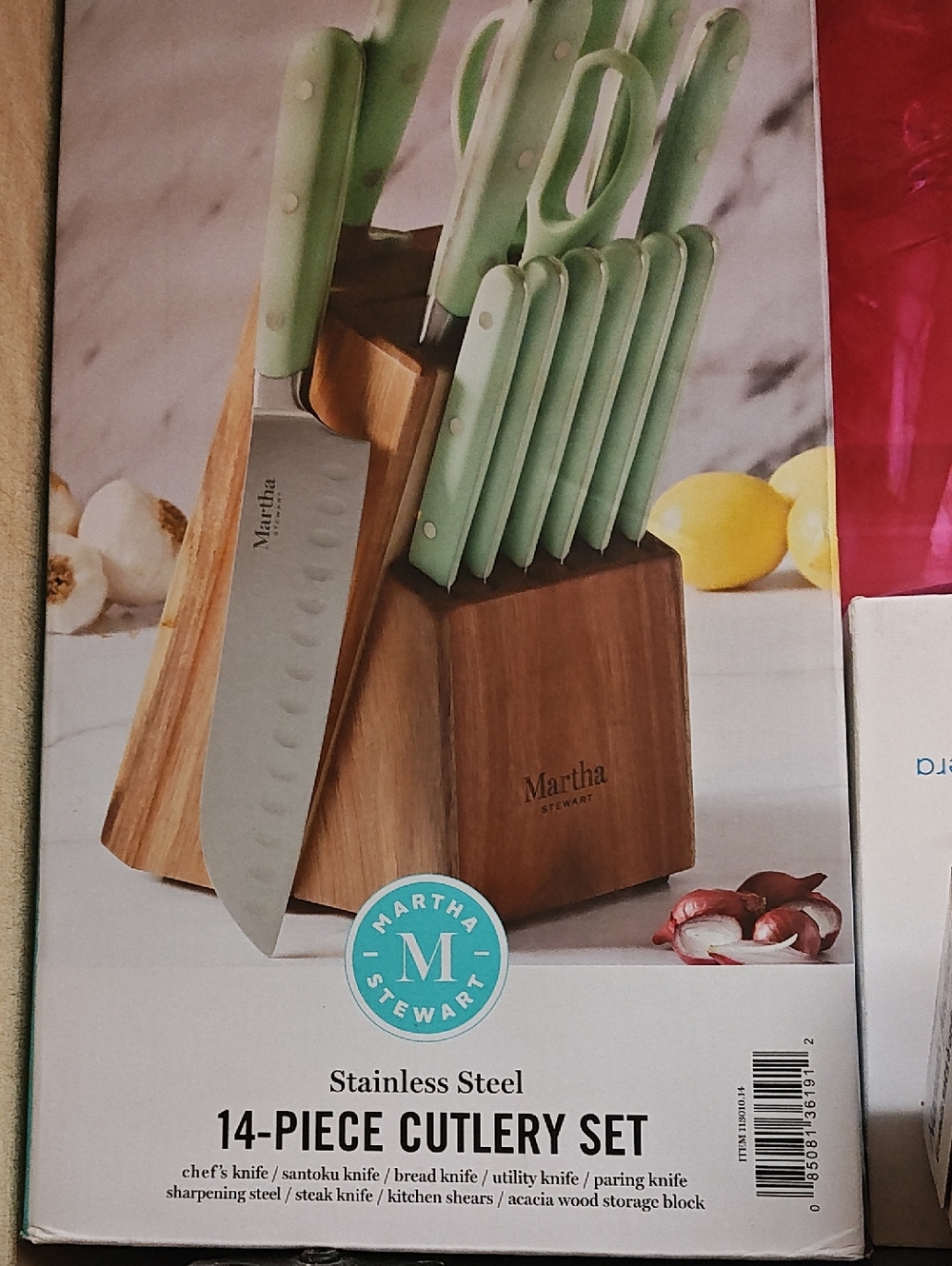 Martha Stewart Sage Green 14-Piece Knife Set with Acacia Block